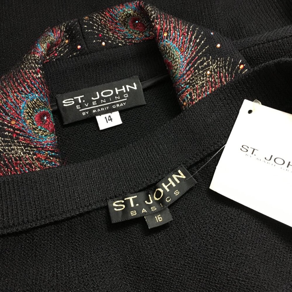 BEAUTIFUL st john evening knit black rhinestones embellished skirt suit 14 16 - Picture 11 of 11